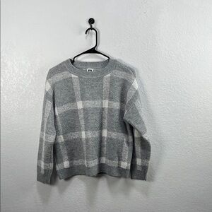 Anne Klein Gray Checkered Women's Sweater Long Sleeved Crew Neck Sz M Fall Chic